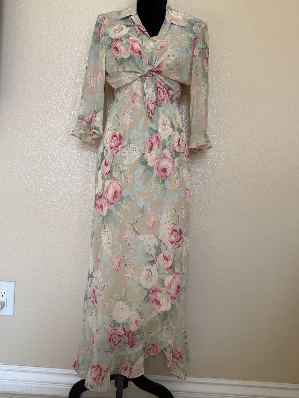 Positive Attitude Vintage Floral Maxi Dress Jacket Set Cottagecore 14P Romantic - Picture 3 of 16